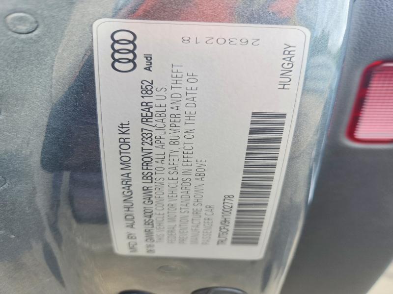 2017 Audi Tt მანქანა იყიდება აუქციონზე, vin: TRUT5CFV9H1002778, აუქციონის ნომერი: 54521096