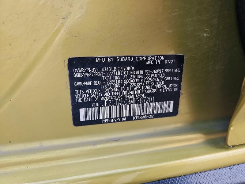 Продажа на аукционе авто 2021 Subaru Crosstrek, vin: JF2GTAEC3MH387201, номер лота: 56099856