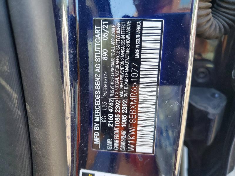 Aukcja sprzedaży 2021 Mercedes-benz C, vin: W1KWF8EBXMR651077, numer aukcji: 55634036