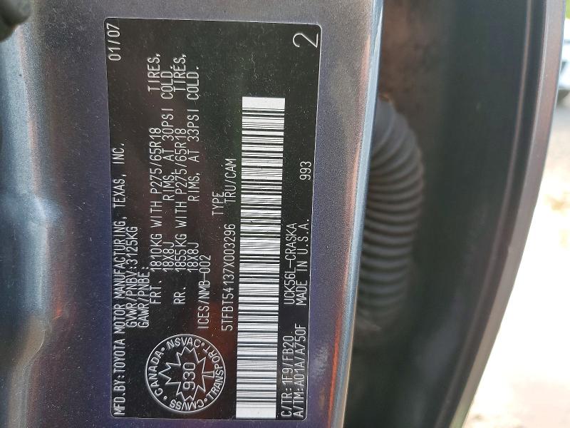 2007 Toyota Tundra მანქანა იყიდება აუქციონზე, vin: 5TFBT54137X003296, აუქციონის ნომერი: 56400946