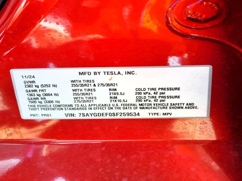 Aukcja sprzedaży 2025 Tesla Model Y, vin: 7SAYGDEF0SF259534, numer aukcji: 57442546