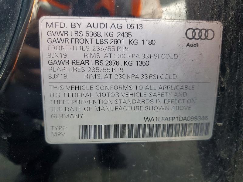 56480376 :رقم المزاد ، WA1LFAFP1DA099346 vin ، 2013 Audi Q5 مزاد بيع
