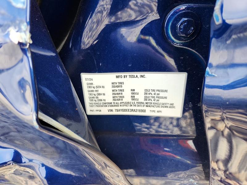 Продаж на аукціоні авто 2024 Tesla Model Y, vin: 7SAYGDEE3RA316968, номер лоту: 58901196