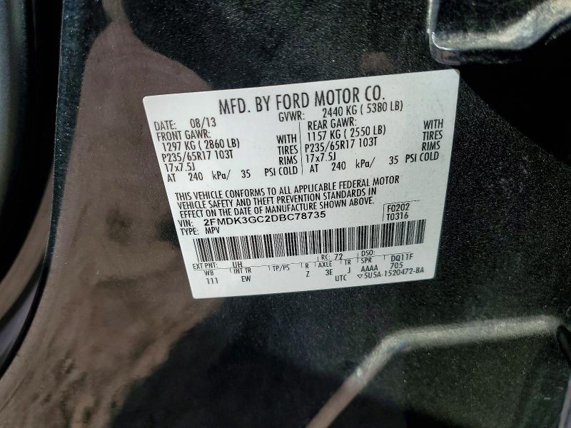 58595476 :رقم المزاد ، 2FMDK3GC2DBC78735 vin ، 2013 Ford Edge مزاد بيع