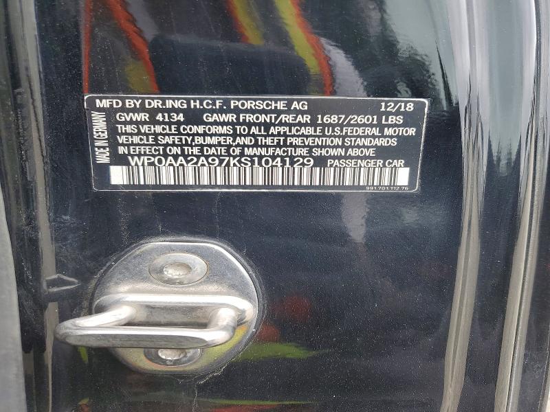 58732046 :رقم المزاد ، WP0AA2A97KS104129 vin ، 2019 Porsche 911 مزاد بيع