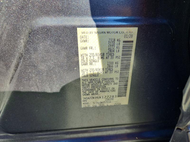 58571216 :رقم المزاد ، 5N1AZ2BJ4LN127283 vin ، 2020 Nissan Murano مزاد بيع