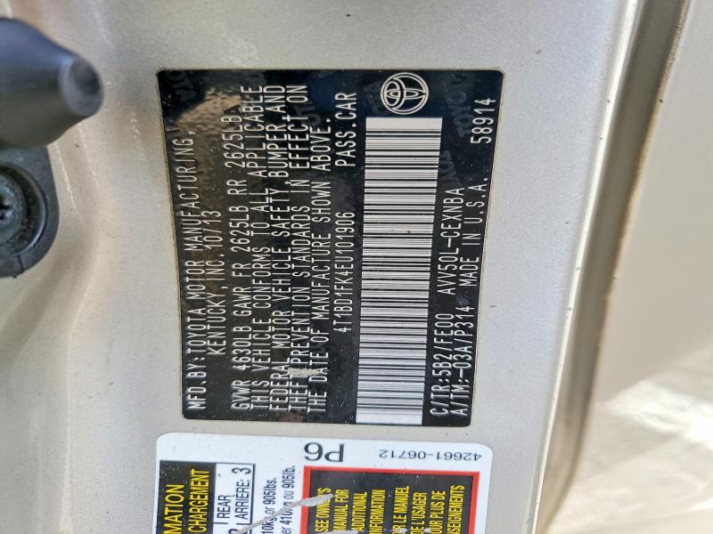Auction sale of the 2014 Toyota Camry Hybrid, vin: 4T1BD1FK4EU101906, lot number: 58461856