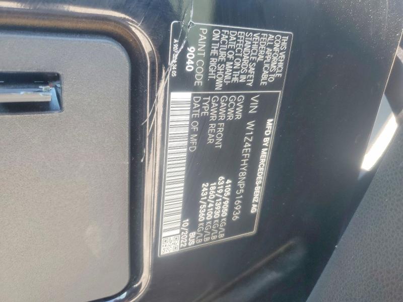 56242606 :رقم المزاد ، W1Z4EFHY8NP516936 vin ، 2022 Mercedes Benz Sprinter مزاد بيع