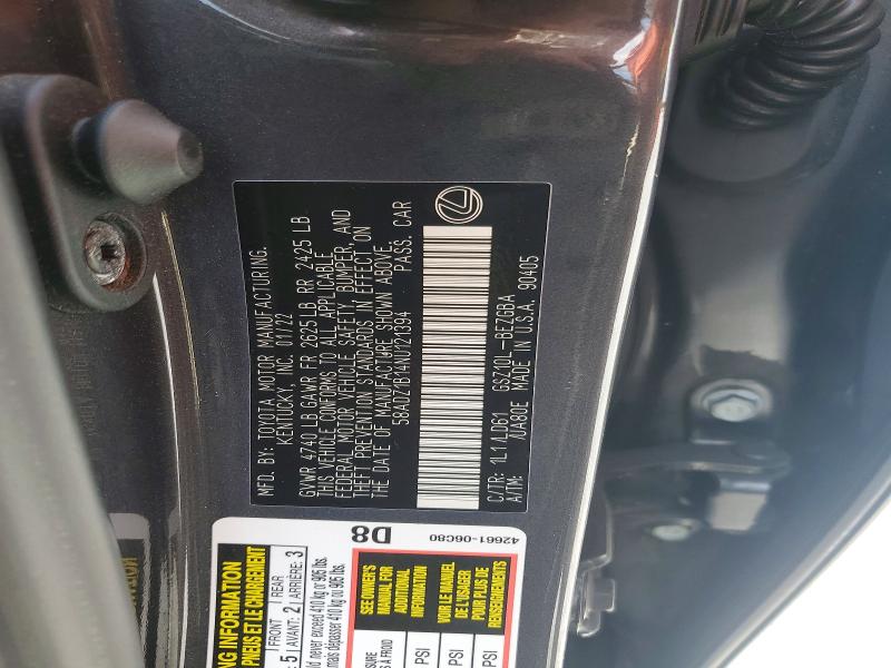 Aukcja sprzedaży 2022 Lexus Es 350, vin: 58ADZ1B14NU121394, numer aukcji: 58986506