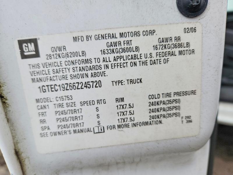 58947076 :رقم المزاد ، 1GTEC19Z66Z245720 vin ، 2006 Gmc New Sierra مزاد بيع