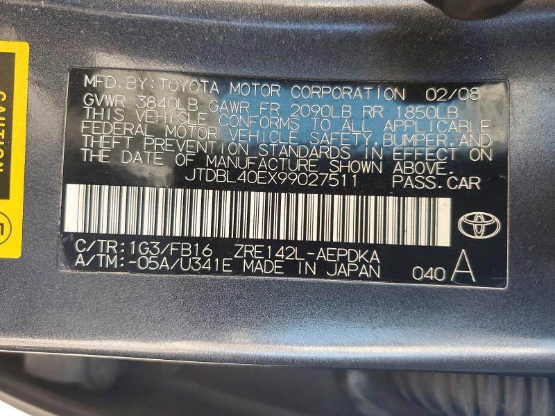 54416886 :رقم المزاد ، JTDBL40EX99027511 vin ، 2009 Toyota Corolla مزاد بيع