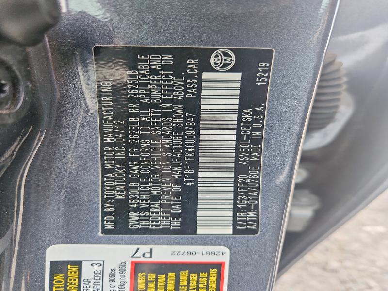 57405496 :رقم المزاد ، 4T1BF1FK4CU097847 vin ، 2012 Toyota Camry مزاد بيع