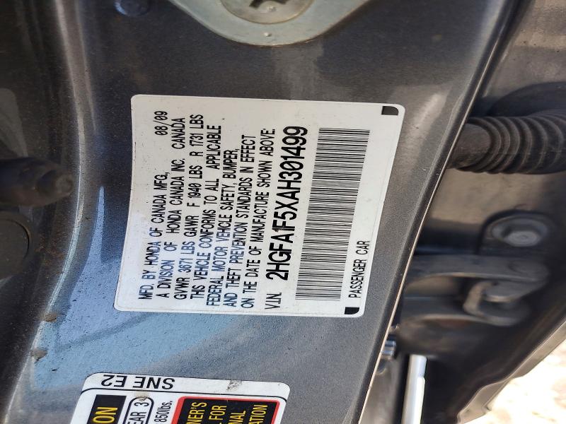 Продажа на аукционе авто 2010 Honda Civic, vin: 2HGFA1F5XAH301499, номер лота: 59130796