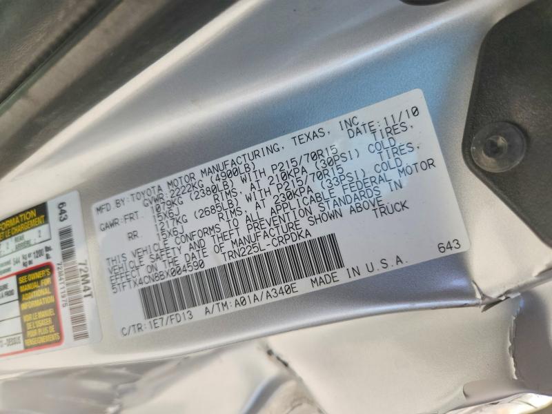 Продаж на аукціоні авто 2011 Toyota Tacoma, vin: 5TFTX4CN8BX004590, номер лоту: 56100106