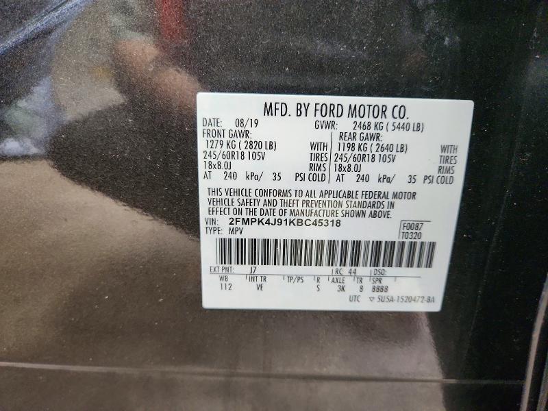 Продаж на аукціоні авто 2019 Ford Edge, vin: 2FMPK4J91KBC45318, номер лоту: 57642946