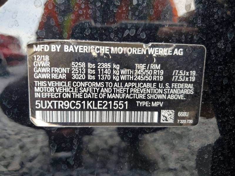 Продаж на аукціоні авто 2019 Bmw X3, vin: 5UXTR9C51KLE21551, номер лоту: 58521456
