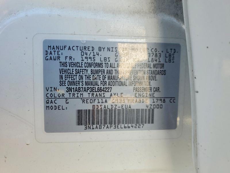 Продажа на аукционе авто 2014 Nissan Sentra, vin: 3N1AB7AP3EL664227, номер лота: 58798666