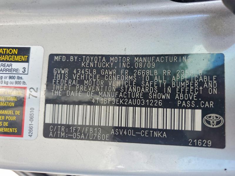 2010 Toyota Camry მანქანა იყიდება აუქციონზე, vin: 4T1BF3EK2AU031226, აუქციონის ნომერი: 58811676