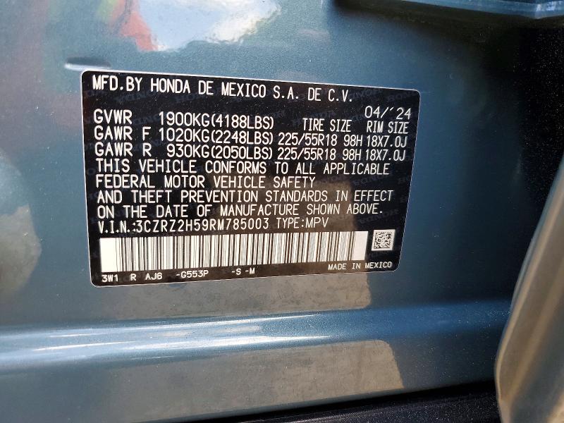 2024 Honda Hr-v მანქანა იყიდება აუქციონზე, vin: 3CZRZ2H59RM785003, აუქციონის ნომერი: 59075766