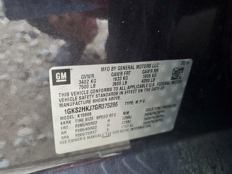 2016 Gmc Yukon Xl მანქანა იყიდება აუქციონზე, vin: 1GKS2HKJ7GR375286, აუქციონის ნომერი: 57338526