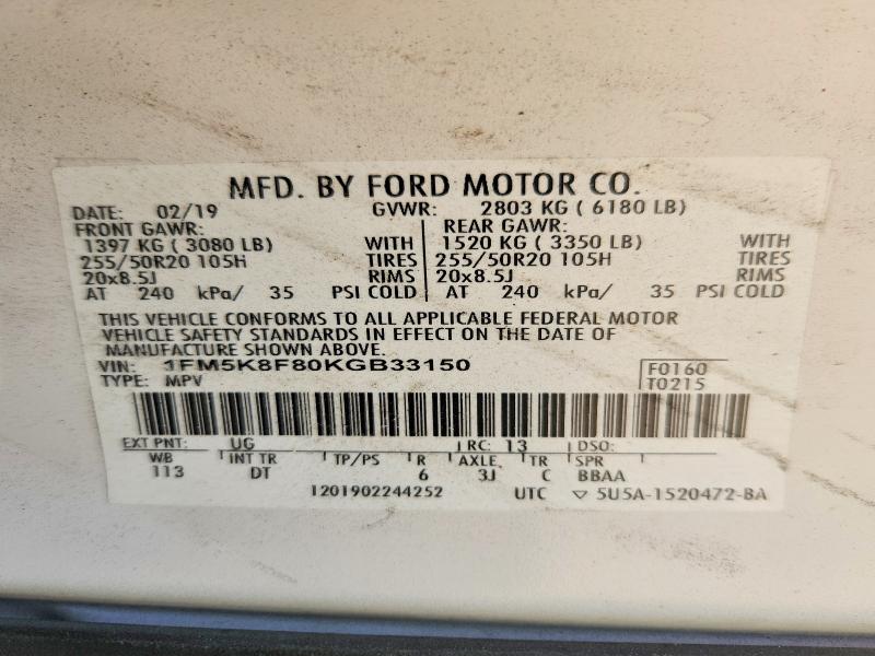 Aukcja sprzedaży 2019 Ford Explorer, vin: 1FM5K8F80KGB33150, numer aukcji: 57014296