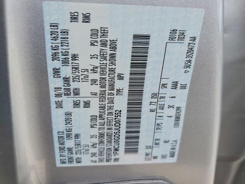55915146 :رقم المزاد ، 1FMCU0GD5JUD07552 vin ، 2018 Ford Escape مزاد بيع