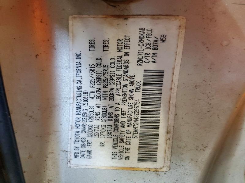 Auction sale of the 2003 Toyota Tacoma, vin: 5TEWM72N43Z295754, lot number: 59121336