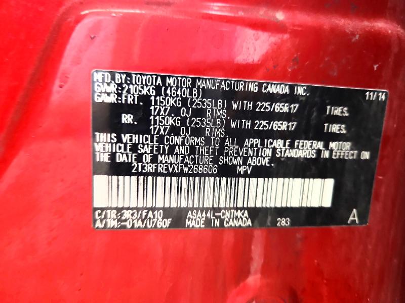 Aukcja sprzedaży 2015 Toyota Rav4, vin: 2T3RFREVXFW268606, numer aukcji: 57620746