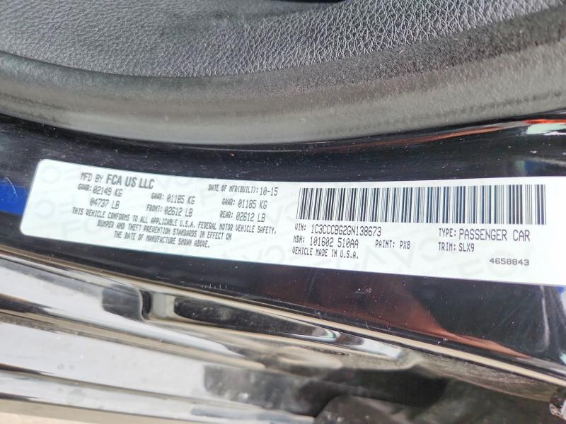 58110556 :رقم المزاد ، 1C3CCCBG2GN138673 vin ، 2016 Chrysler 200 مزاد بيع