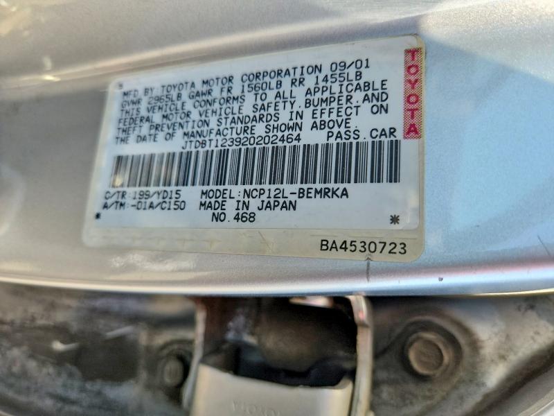 57274856 :رقم المزاد ، JTDBT123920202464 vin ، 2002 Toyota Echo مزاد بيع