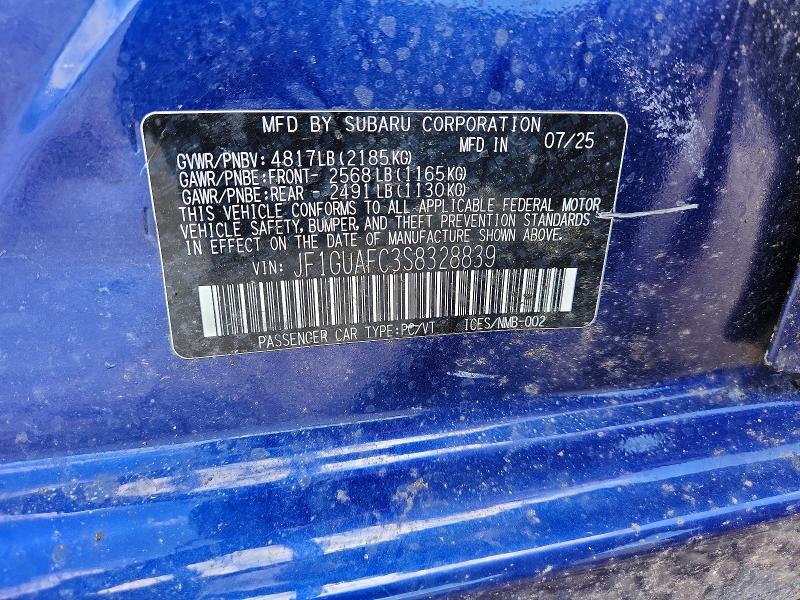 2025 Subaru Impreza მანქანა იყიდება აუქციონზე, vin: JF1GUAFC3S8328839, აუქციონის ნომერი: 56942856