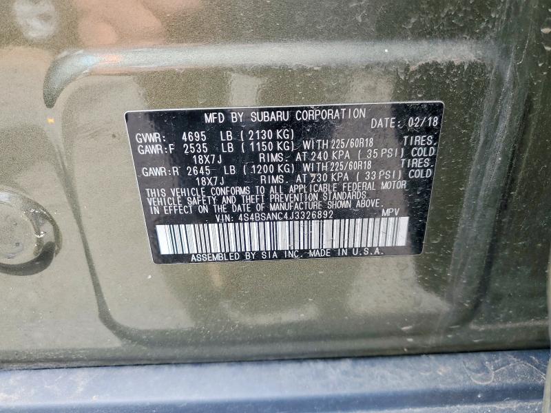 Aukcja sprzedaży 2018 Subaru Outback, vin: 4S4BSANC4J3326892, numer aukcji: 55791276