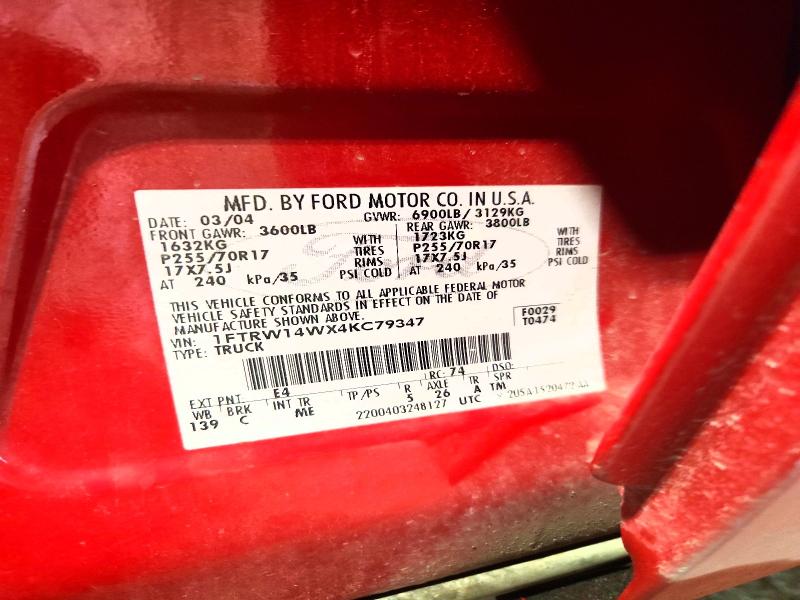Продаж на аукціоні авто 2004 Ford F150, vin: 1FTRW14WX4KC79347, номер лоту: 56087516