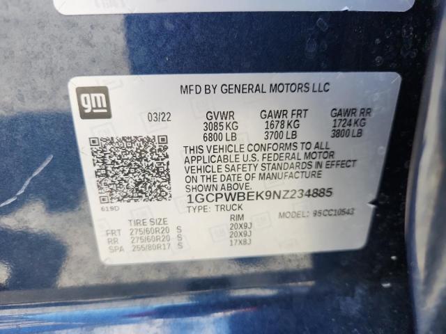 Продаж на аукціоні авто 2022 Chevrolet Silverado Ltd, vin: 1GCPWBEK9NZ234885, номер лоту: 57549106
