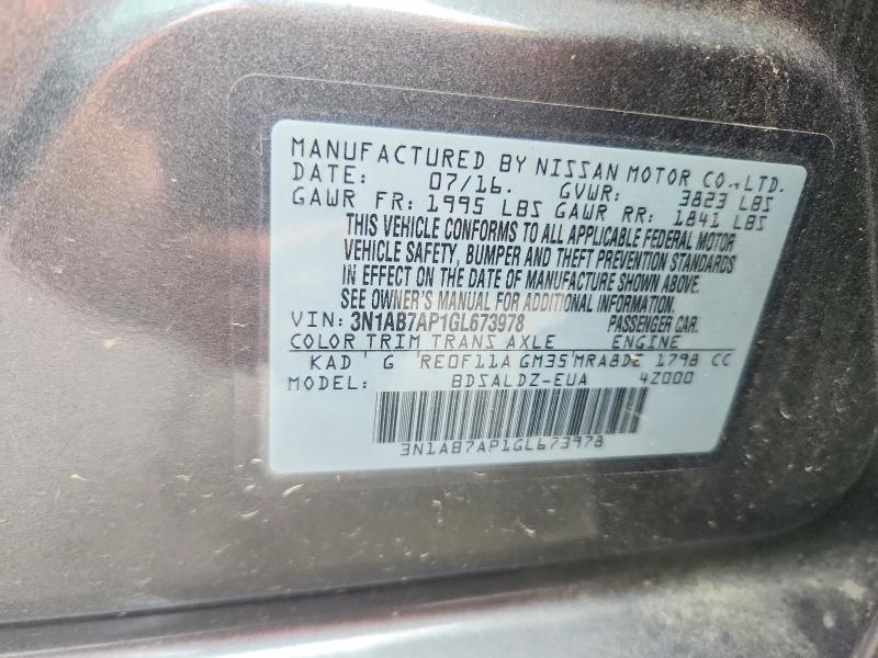 Продажа на аукционе авто 2016 Nissan Sentra, vin: 3N1AB7AP1GL673978, номер лота: 58806906