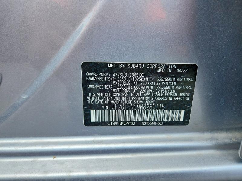 Aukcja sprzedaży 2022 Subaru Crosstrek, vin: JF2GTHNC9N8269115, numer aukcji: 56524366