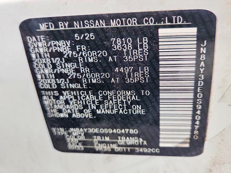 Aukcja sprzedaży 2025 Nissan Armada, vin: JN8AY3DE0S9404780, numer aukcji: 57892836