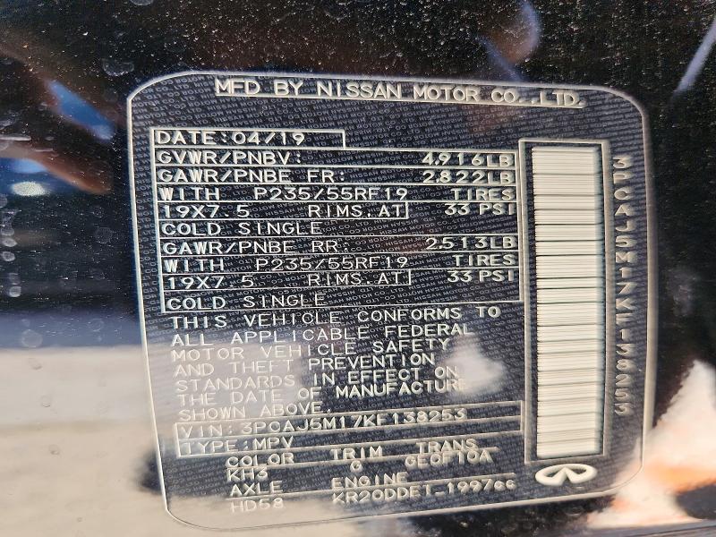 Aukcja sprzedaży 2019 Infiniti Qx50, vin: 3PCAJ5M17KF138253, numer aukcji: 59063226