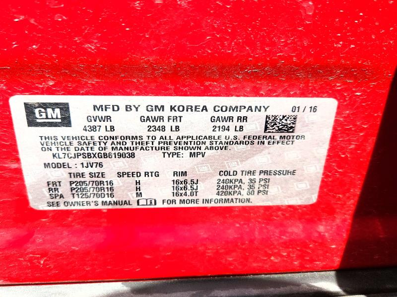 Продаж на аукціоні авто 2016 Chevrolet Trax, vin: KL7CJPSBXGB619038, номер лоту: 55352666