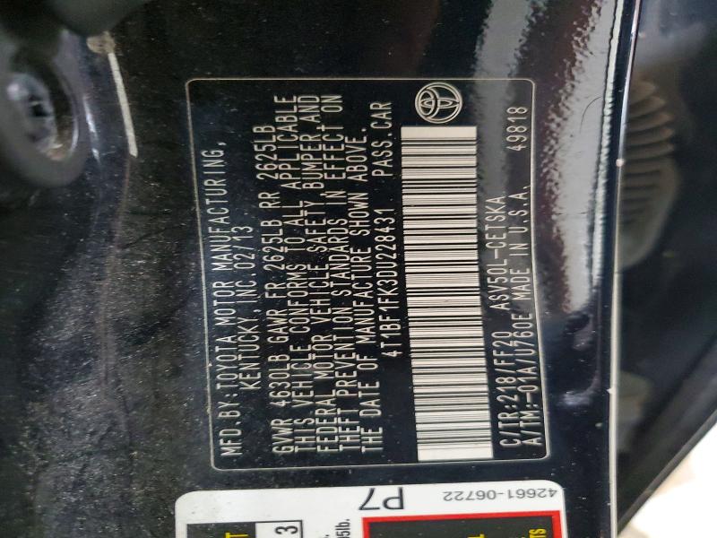 57380726 :رقم المزاد ، 4T1BF1FK3DU228431 vin ، 2013 Toyota Camry مزاد بيع