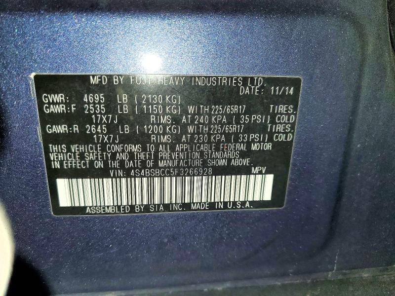 Aukcja sprzedaży 2015 Subaru Outback, vin: 4S4BSBCC5F3266928, numer aukcji: 56050036