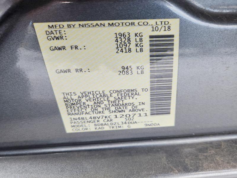 Продаж на аукціоні авто 2019 Nissan Altima, vin: 1N4BL4BV7KC120711, номер лоту: 57845546