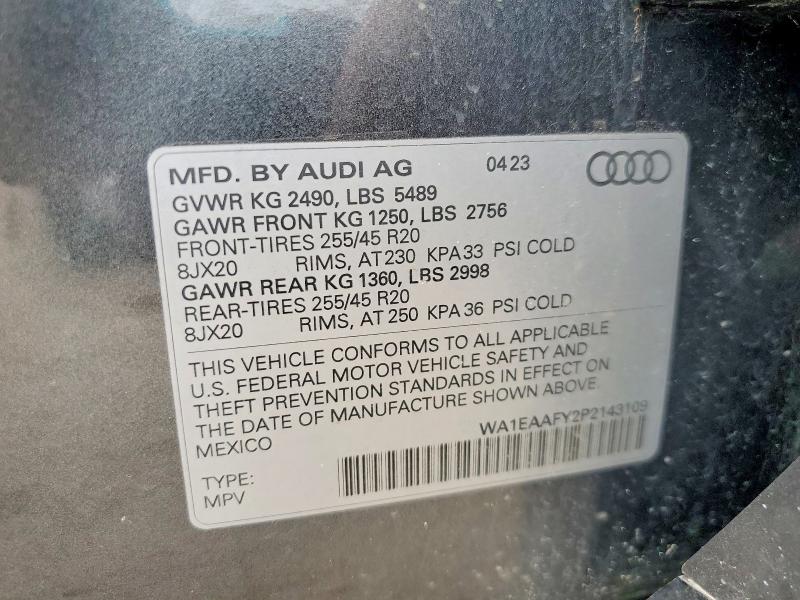 58524286 :رقم المزاد ، WA1EAAFY2P2143109 vin ، 2023 Audi Q5 مزاد بيع