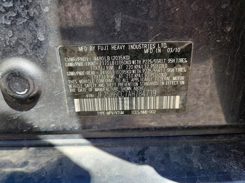 85989085 :رقم المزاد ، JF2SH6CC7AH784739 vin ، 2010 Subaru Forester مزاد بيع