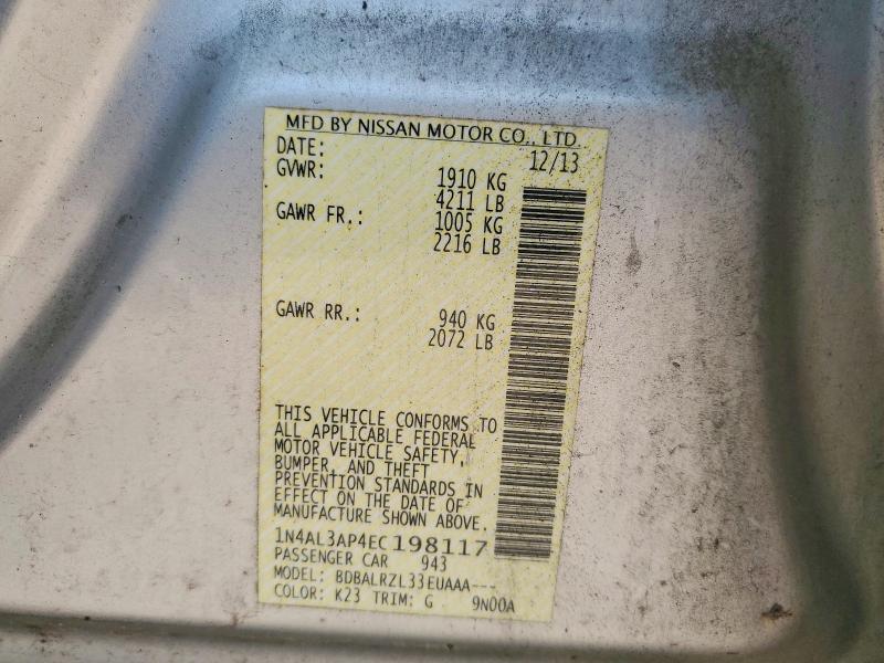 Aukcja sprzedaży 2014 Nissan Altima, vin: 1N4AL3AP4EC198117, numer aukcji: 58111666