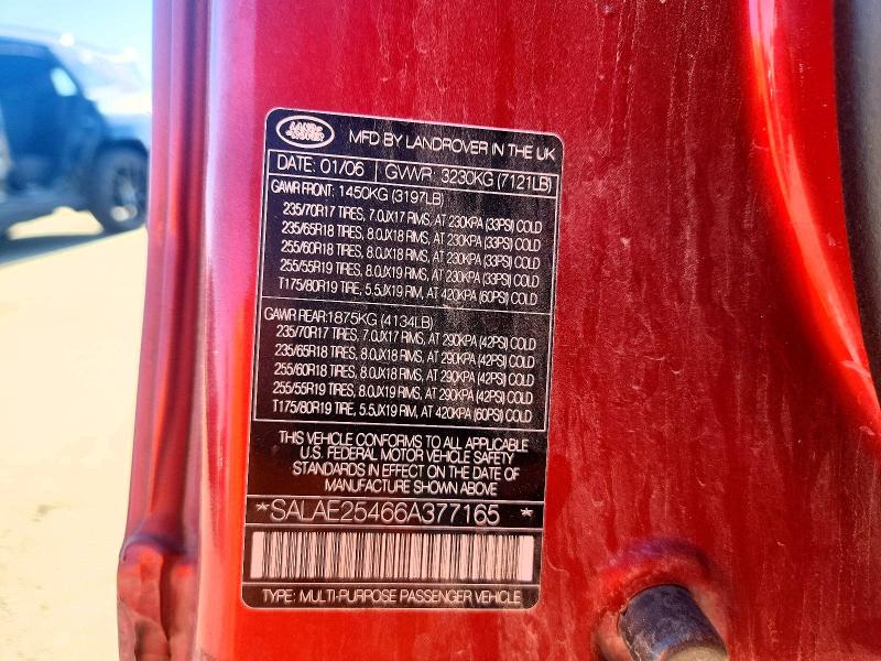 59099436 :رقم المزاد ، SALAE25466A377165 vin ، 2006 Land Rover Lr3 مزاد بيع