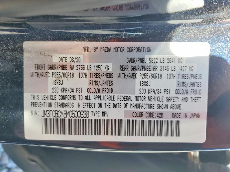 Продаж на аукціоні авто 2021 Mazda Cx-9, vin: JM3TCBCY8M0500938, номер лоту: 58715976