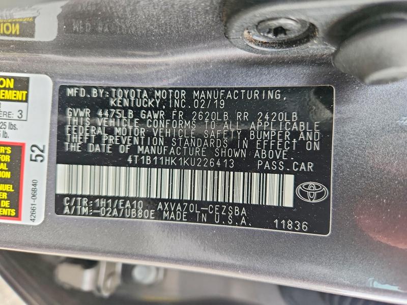 Продажа на аукционе авто 2019 Toyota Camry, vin: 4T1B11HK1KU226413, номер лота: 59249736