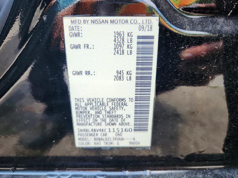Продажа на аукционе авто 2019 Nissan Altima, vin: 1N4BL4BV4KC115160, номер лота: 59061996