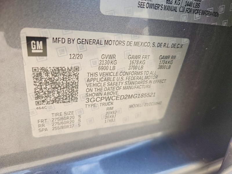 Продаж на аукціоні авто 2021 Chevrolet Silverado, vin: 3GCPWCED2MG185521, номер лоту: 56993086